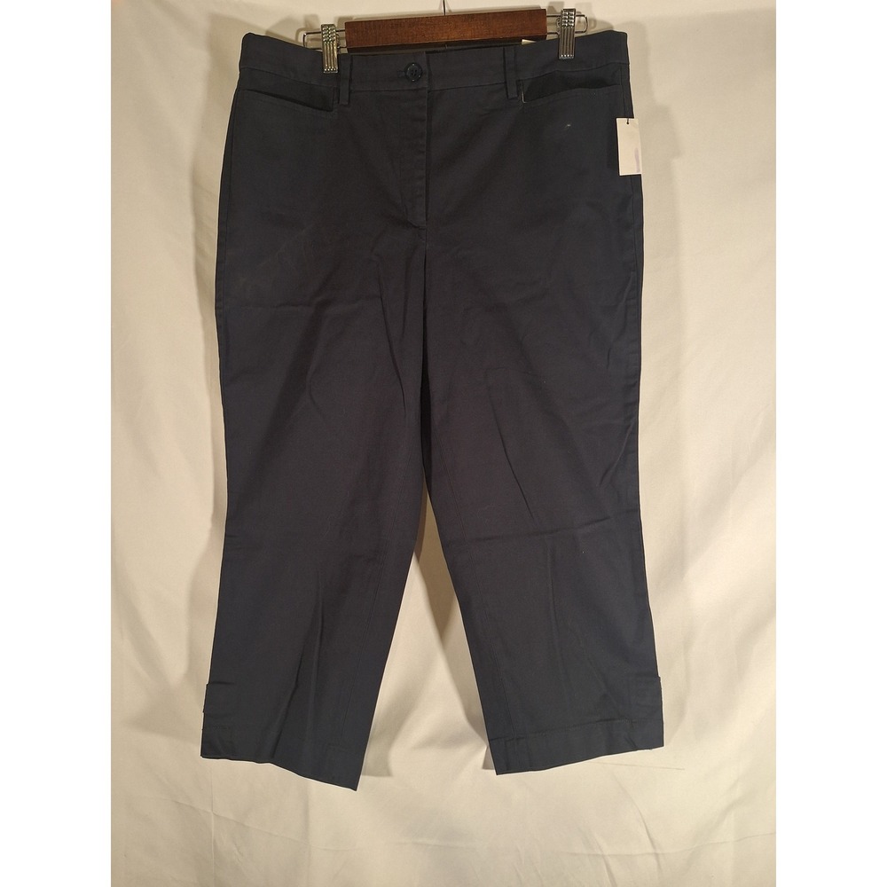 Talbots Women's Navy Blue Cropped Cuff Button Capri Pants Size 12‎